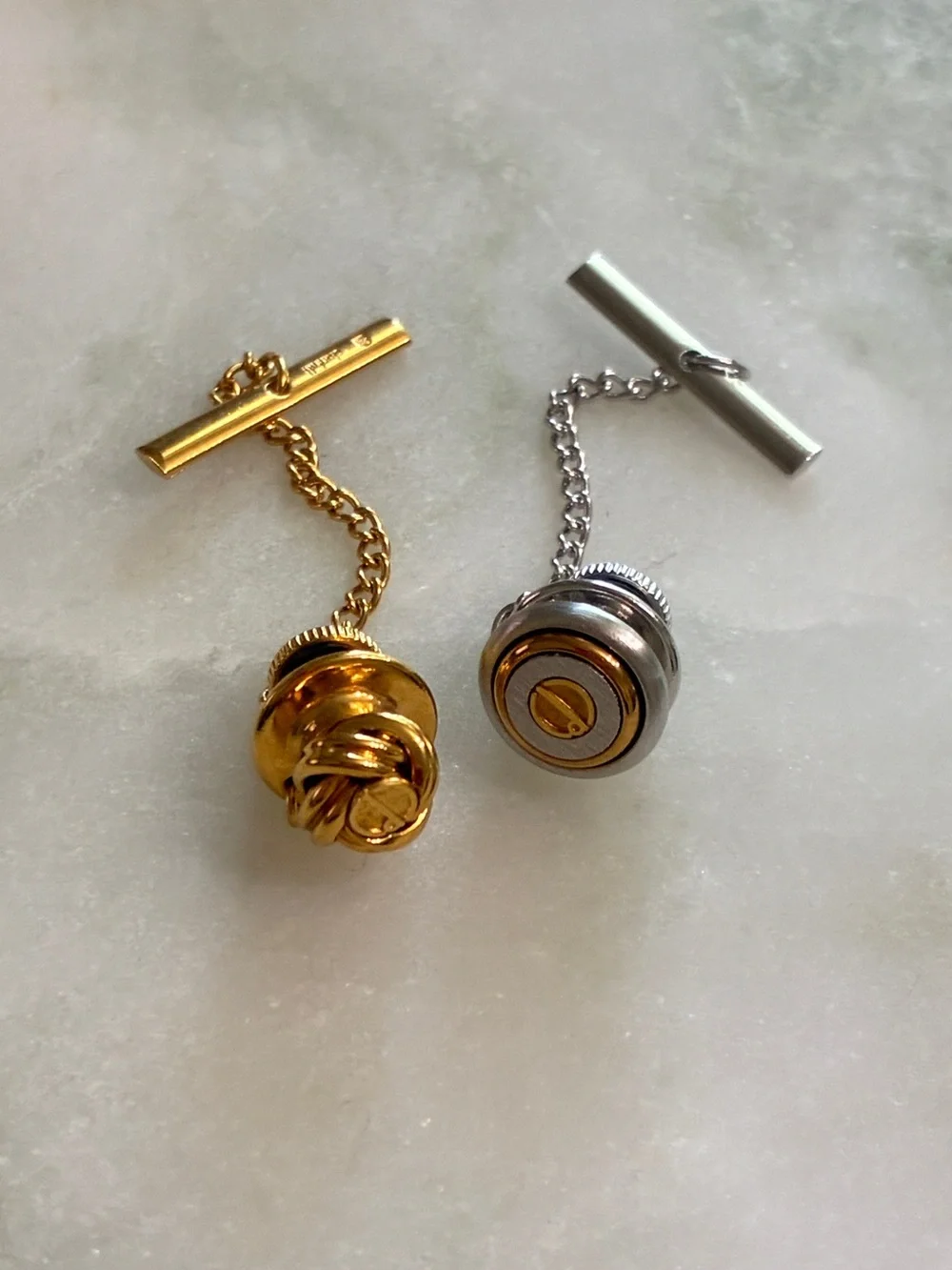Lot of 2 Dunhill Tie Tacks With Chains